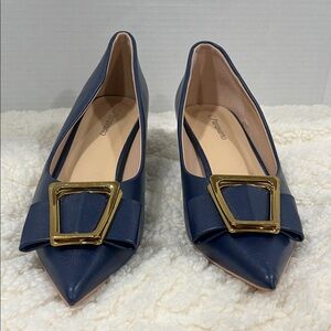 Chic Navy Flats with Gold Buckle by